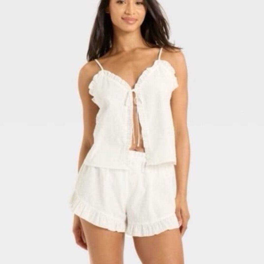 Colsie Target White Swiss Dot Eyelet Ruffle Cami Shorts Pajama Sleep Set S NWT